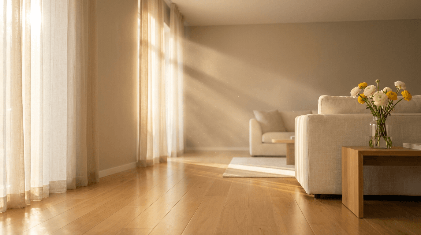 Living room with new picture window